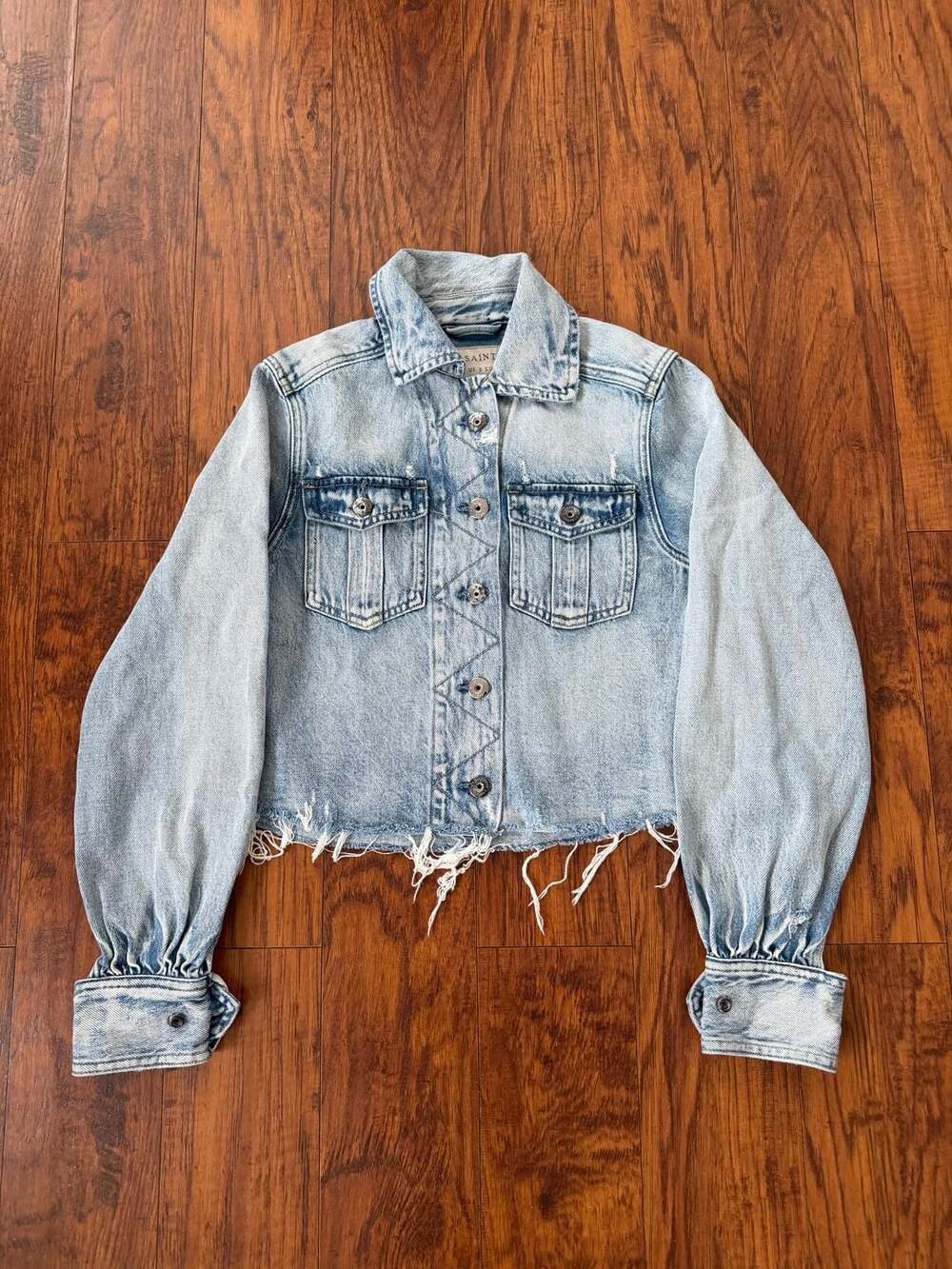 AllSaints Luca Cropped Puff Sleeve Denim Jacket, Size US 0